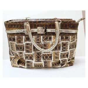 Tosca Blu genuine snakeskin bag leather brown tote Y2K 2000s trendy python gold
